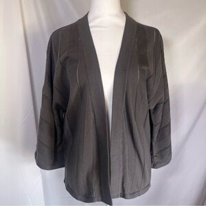 Roxy 3/4 Sleeve Open Striped Knit Cardigan Gray Green Size Medium